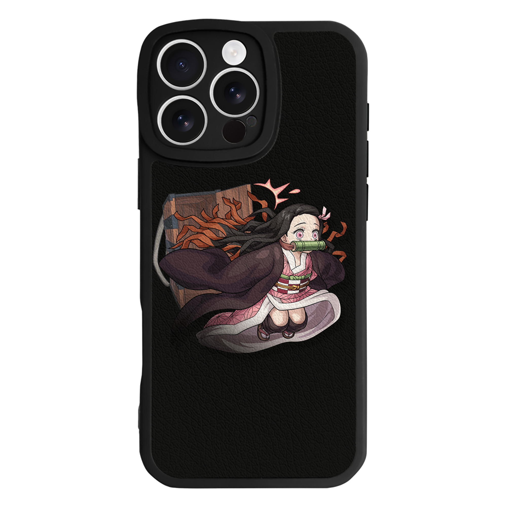 （画像用） 鬼滅の刃（きめつのやいば）竈門 禰󠄀豆子／かまど ねずこ Kamado Nezuko 【iPhone 16シリーズ対応】シリコンスマホケース（レザー調） 材質：シリコン